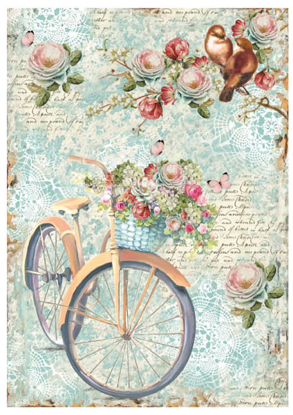 Рисовая бумага для декупажа Велосипед с корзиной цветов Stamperia